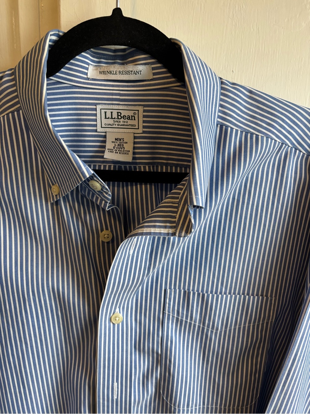 L.L. Bean Men's Blue and White Striped Button-Down Dress Shirt